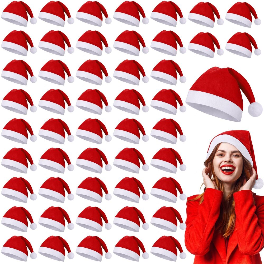 9943 50 Pieces Christmas Santa Hats Bulk Red Christmas Hats with White Cuff